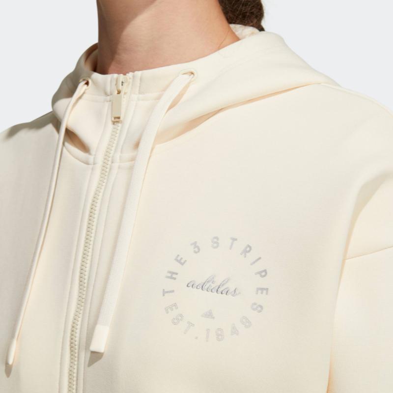 adidas Свитшот с капюшоном и длинными рукавами, с принтом логотипа, женские топы, цвет Off-White HZ7035