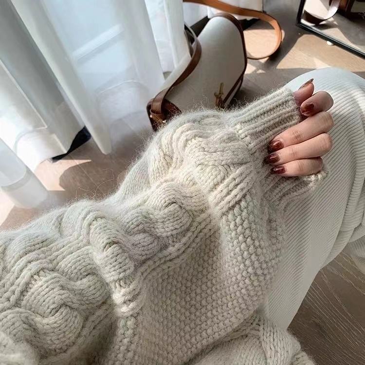 2022 New Pullover Sweater Women's Crew Neck Twist Loose Knitwear Female Long Sleeve