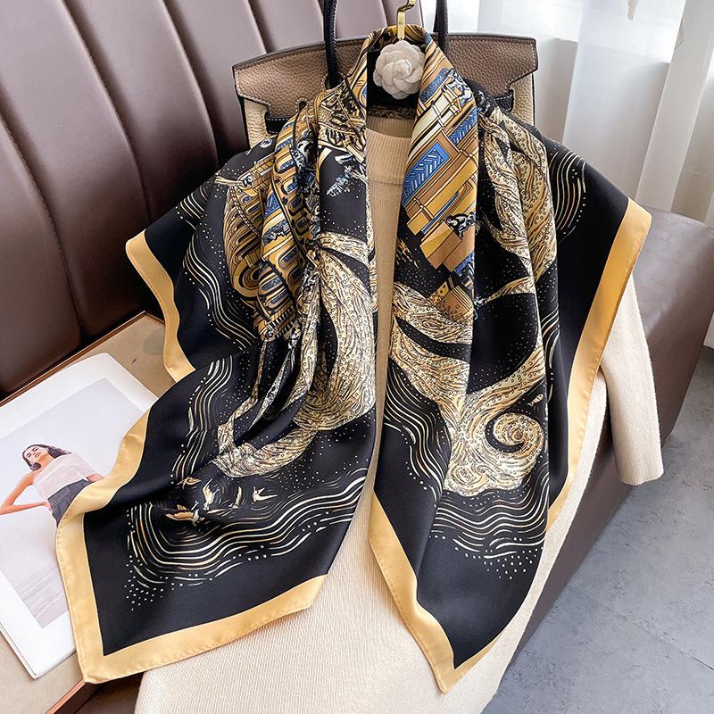 Design Twill Silk Square Scarf Women Luxury Brand Hijab Scarves Headband Foulard Ladies Shawl Wrap Echarpe Foulard Bandana
