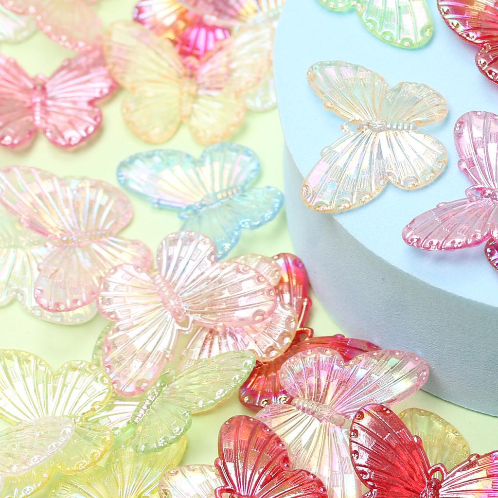 Изготовление браслета из бусин-бабочек ручной работы для ожерелья, материал ручной работы, модные 100 шт., модные ювелирные аксессуары, лазерные красочные