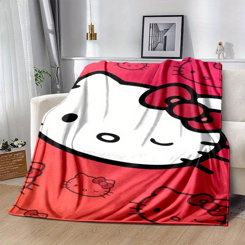 1шт. Плед с принтом Hello Kitty на красном фоне, милый мультяшный - Для дома, офиса, улицы, подарок, подходит для всех сезоновz041747