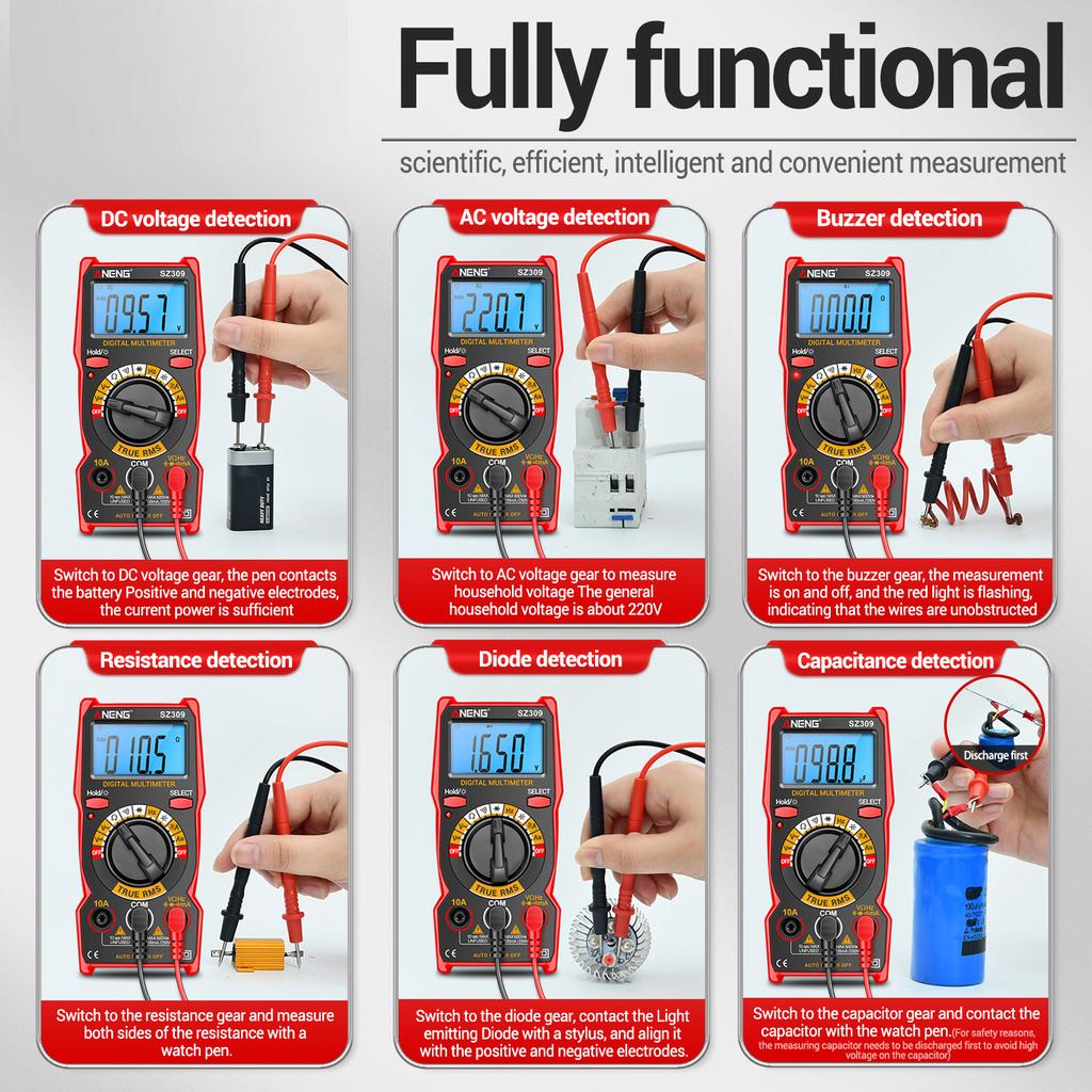 ANENG SZ309 Интеллектуальный мультиметр 1999 счетчик Высокоточный электрический тестер ЖК-подсветка ACDC