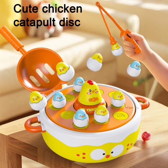 1 Набор Игрушка для запуска цыплят для рыбалки Вращающийся столик Мультяшный цыпленок Прыгающая Ловля Настольная игра Интерактивная Развивающая для малышей