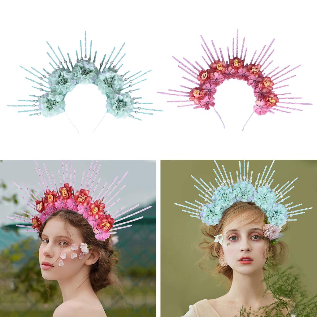 Graceful Floral Hair Garlands Silk Headpiece Ethnic Hair Decoration with Colorful Flowers Floral Charm for Photoshots