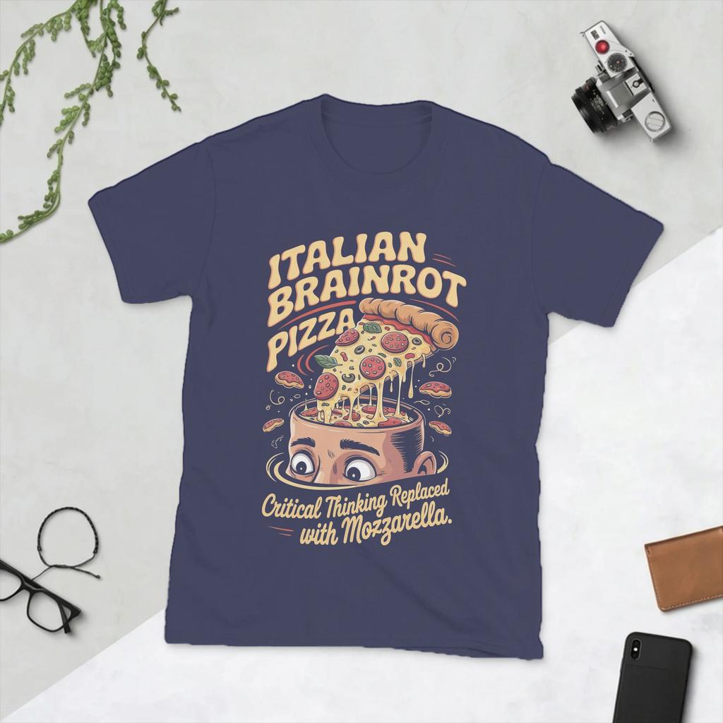 Unisexs Italian Brainrot Pizza Meme Mozzarella Overload T Shirt Cotton Clothes Awesome Short Sleeve Round Collar Tees Tshirts