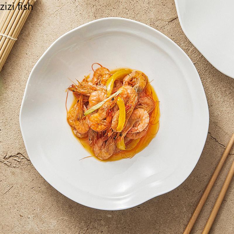 Чисто-белая неровная керамическая глубокая миска, миска для овощного салата, суповые миски, миска для пасты, десертные миски, фирменная посуда для ресторана