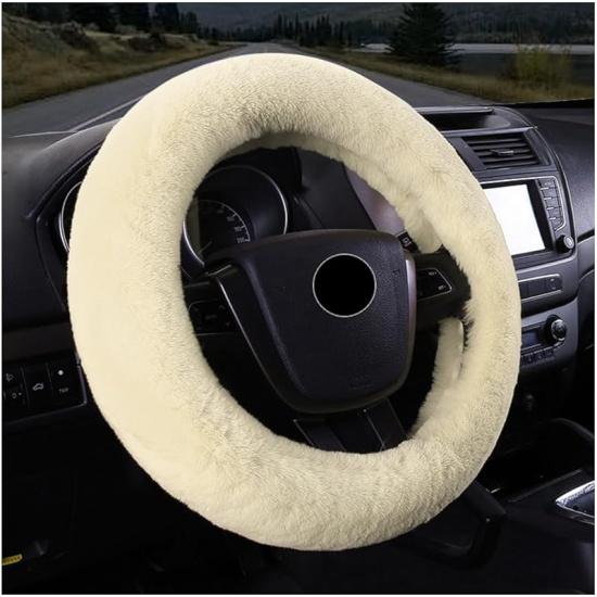 Fluffy Car Steering Wheel Cover, 15 Inch Soft Warm Plush Anti-Slip Furry Wheel Protector, Universal Fuzzy Comfortable Steering Wheel Covers For