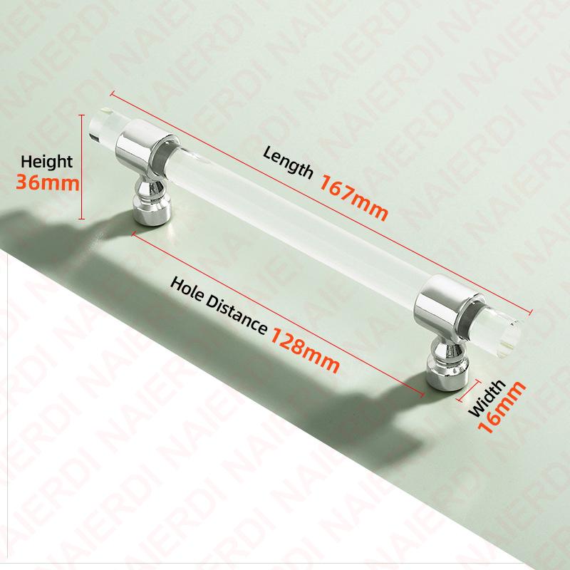 NAIERDI Acrylic Furniture Handles T-Bar Gold Crystal Cabinet Handles and Knobs Zinc Alloy Silver Door Handle Hardware