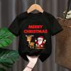 Casual Cartoon Boys' and Girls' T-shirt Top, Christmas Santa Claus Reindeer Short-sleeved Children's Clothing, Round Neck