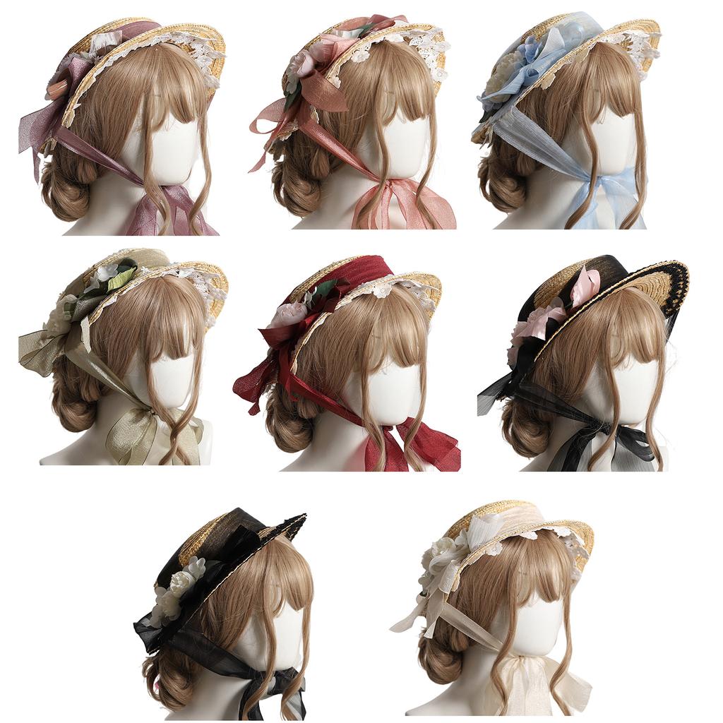 Delicate Flower Flat Hat Women Straw Bonnet Vacation Beach Hat Sweet Foldable Travel Bonnet Hat Sunscreens Sunproof Hat