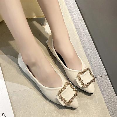 Женская обувь, женские туфли на плоской подошве с открытым носком, модная шапка-бини с квадратными пуговицами, туфли на плоской подошве, пикантные туфли на плоской подошве с острым носком на низком каблуке