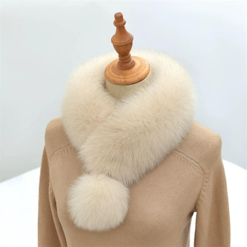 Solid Color Neck Scarf Velvet Texture Faux Fox Fur Collar Luxury Neck Warmer Scarf Women