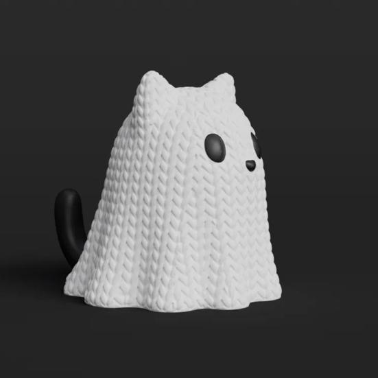 3D-печатные фигурки-украшения DYS 'Призрачная собака/кошка', Хэллоуинские животные с вязаной текстурой, Маленькие милые щенки/котята, Подарки для домашнего рабочего стола