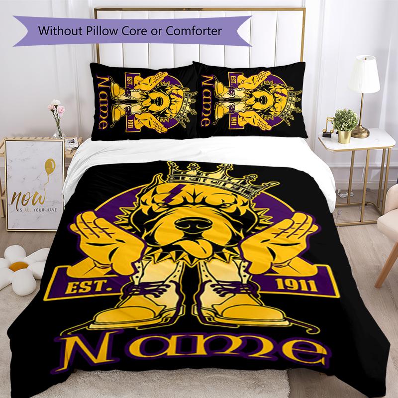 3pcs Custom Name Cartoon Omega Psi Phi Bedding Set Duvet Cover Closure Includes 1 Duvet Cover & 2 Pillowcases for All Seasons Bedroom Decor