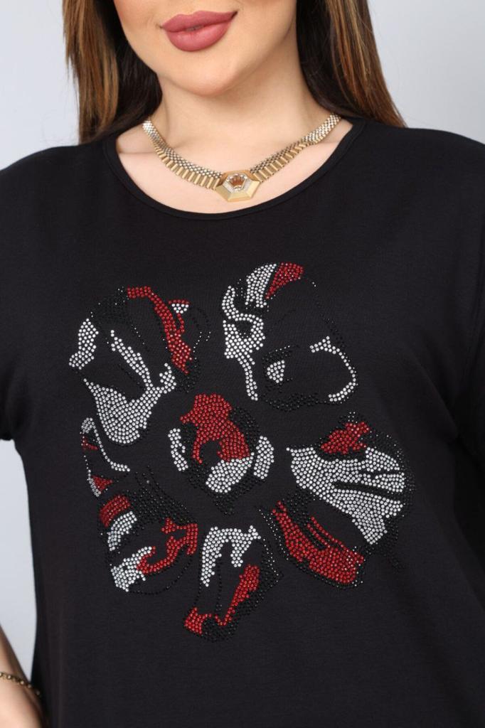 Женская блузка большого размера Блузка большого размера с каменным цветочным узором спереди