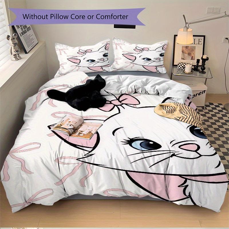 3pcs Aristocats Marie Printed Bedding Set, Soft and Comfortable Quilt Cover for Bedroom, Guest Room (1 Duvet Cover + 2 Pillowcases, Pillow Core N