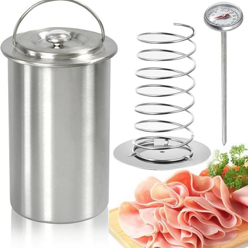 Кастрюля для тушеного мяса из нержавеющей стали, пресс для мяса, кухонная форма для ветчины с термометром, ведро для тушеного мяса, кухонный инструмент для приготовления пищи и выпечки