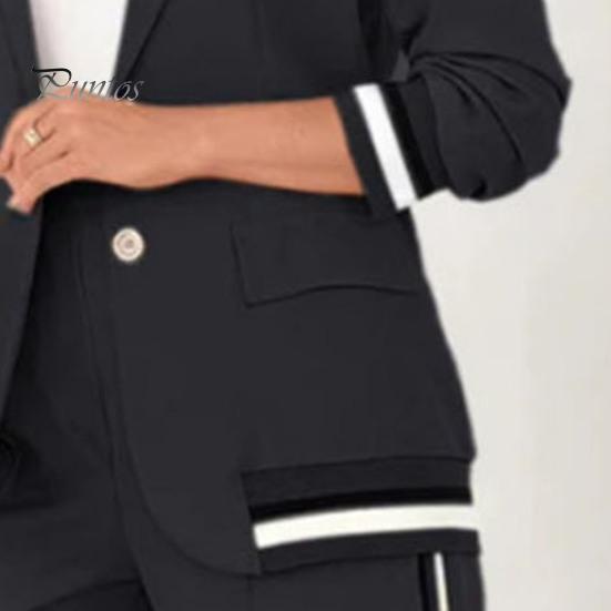 Женский костюм из 2 предметов: пальто, брюки, отложной воротник, длинные рукава, эластичный подол, куртка, широкие брюки с высокой талией, офисный наряд для поездок на работу