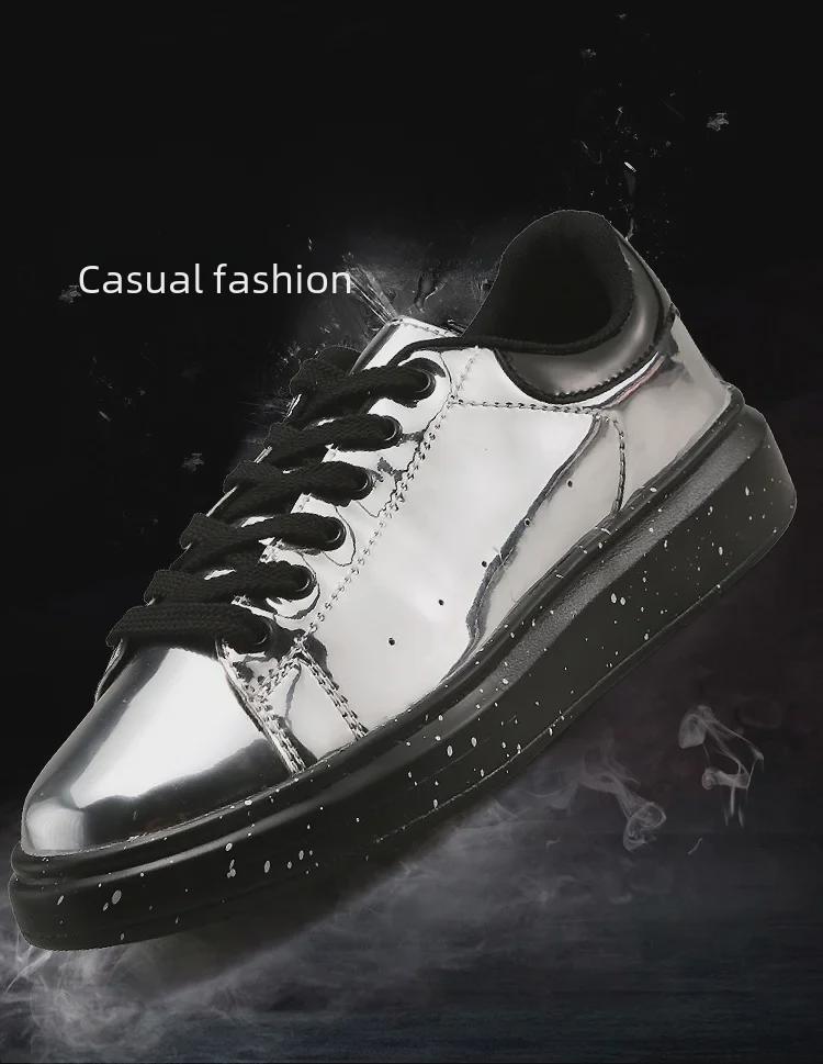 Мужская блестящая лакированная кожа на толстой подошве, модная весенняя спортивная повседневная обувь