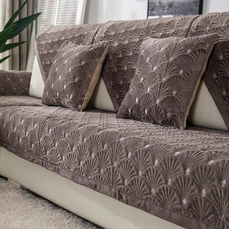 Универсальная нескользящая зимняя плюшевая утолщенная однотонная подушка для дивана на четыре сезона, простой скандинавский простой чехол для дивана, чехол