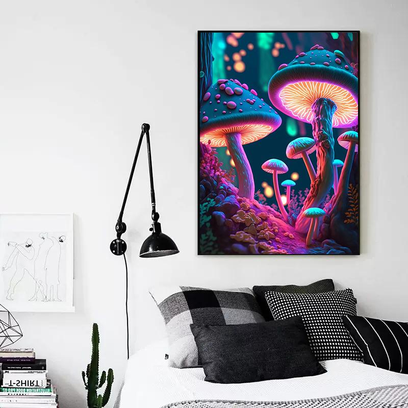 Абстрактные психоделические грибы зачарованный лес плакат холст картина цветная настенная живопись для гостиной домашний декор Cuadros