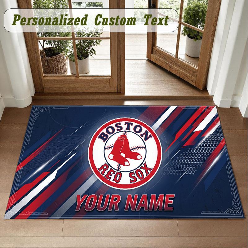 Crystal Velvet Square Rug Custom NameBoston Red Sox Pattern Non Slip Home Floor Decor Rug