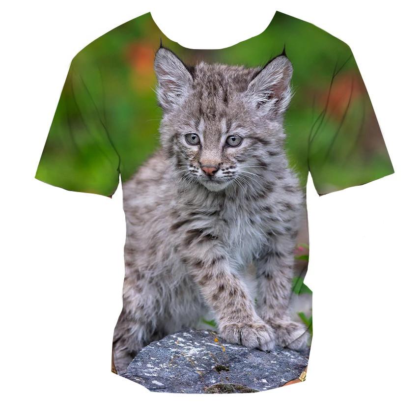 3D Lynx Animal Print Kids Short Sleeve T Shirt O Neck Loose Outdoor Daily Summer Top
