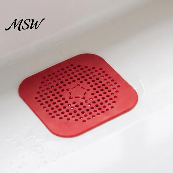 Silicone Floor Drain Cover 2PCS Square for Shower Floor, TPR Hair Catcher Odor Non Slip Mat Stopper, Detachable Deodorizer Pad Bathroom Kitchen