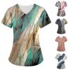 Женские топы с короткими рукавами и v-образным вырезом с принтом, рабочая форма, карманная блузка