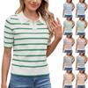 Модный повседневный полосатый вязаный свитер с лацканами, топ с короткими рукавами для женщин