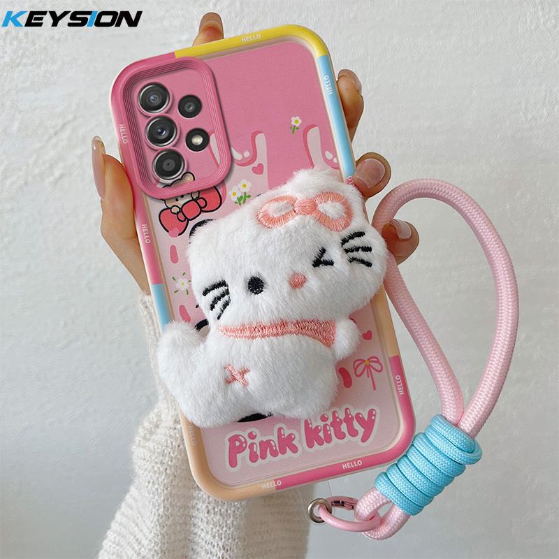 KEYSION Cute 3D Cartoon Plush Case for Samsung A53 5G A23 with Lanyard Silicone Shockproof Phone Cover for Galaxy A13 4G A53 5G