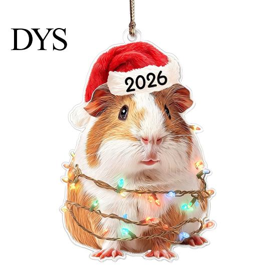 Year of 2026 Commemorative Keepsakes Christmas Animal Hanging Ornaments with Lanyard, Cute Double Sided Pendant Tree Accessories Santa Hat,