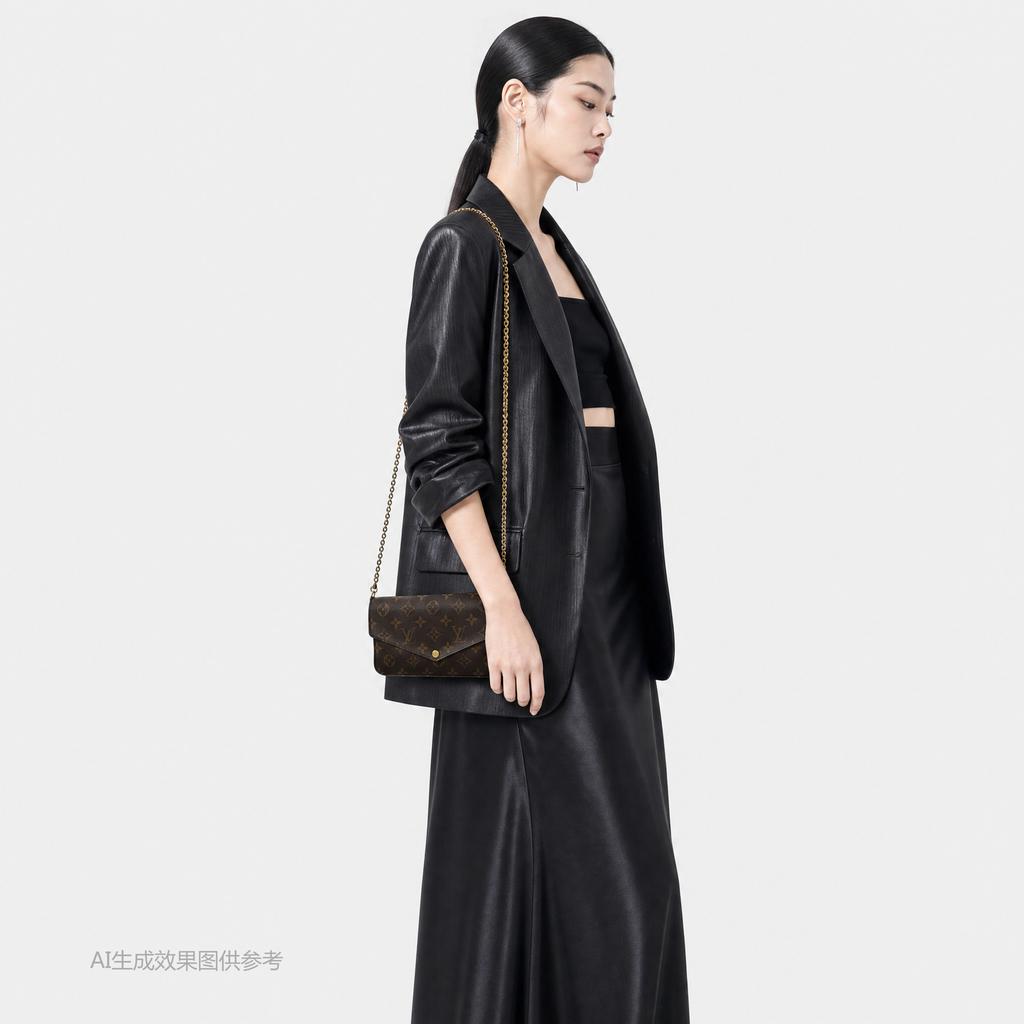 [Б/У] Сумка Felicie Pochette Classic Monogram с покрытием из канвы и кожи, трехкомпонентная, на цепочке - Хорошее состояние #1SXHQ7D