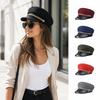 Short Brim Beret Hat PU Leather Peaked Cap Retro Flat Top Cap  For Women