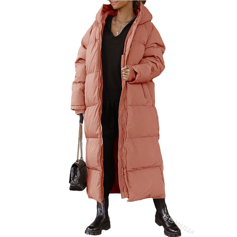 Women Winter Full Length Jacket Down Cotton Puffer Coat Fur Hooded Long Parka