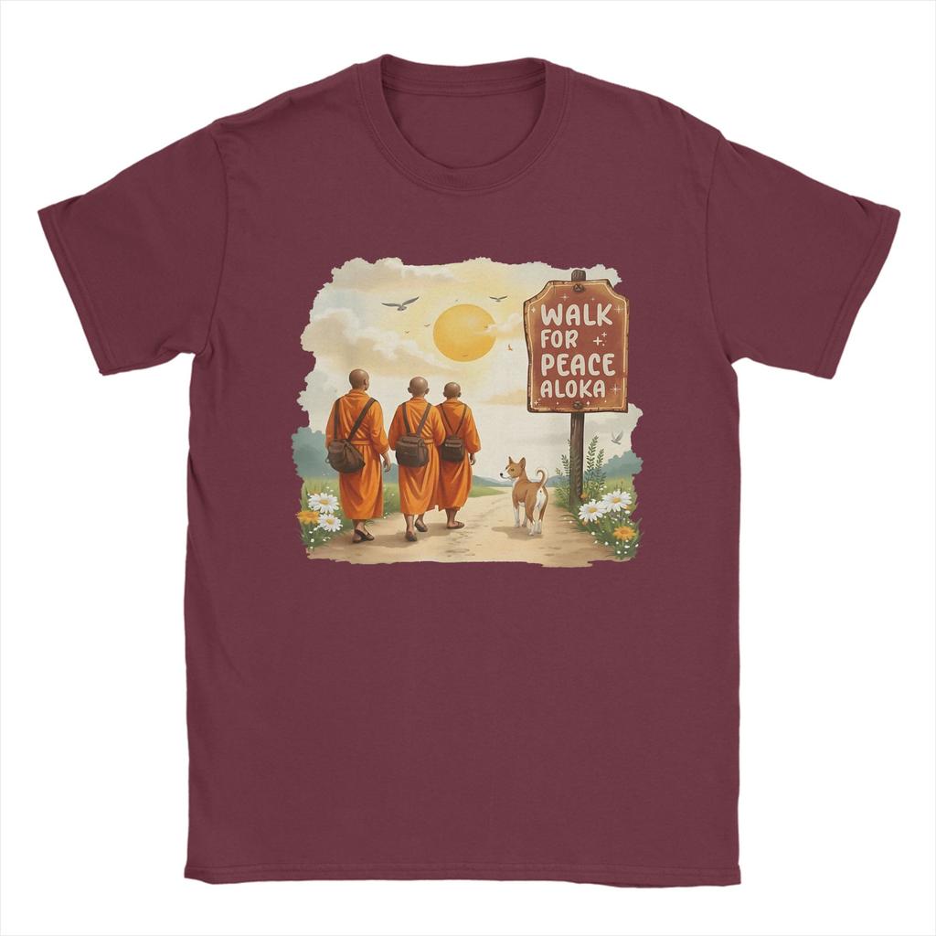 Vintage Retro Walk for Peace Monks with Aloka Dog TShirt for Men Round Collar 100 Cotton T Shirt Short Sleeve Tees Tops