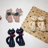 Mori-Style Retro Cartoon Cat 3D Handmade Cotton Brooch Guitar DIY Jewelry Accessory