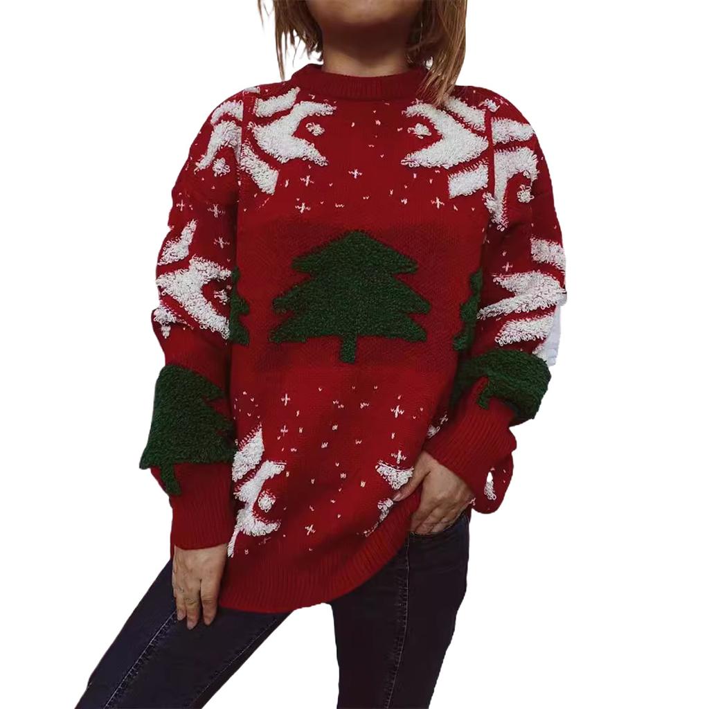 Women's Fashion Fall And Winter Christmas Loose Round Neck Pullover Knitted Sweater