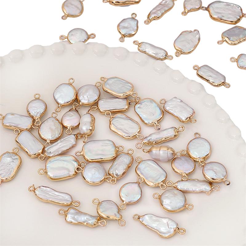 Натуральный пресноводный жемчуг, неправильная форма, золотая окантовка, двойные подвески для DIY ожерелья, браслета, серег, изготовления ювелирных изделий