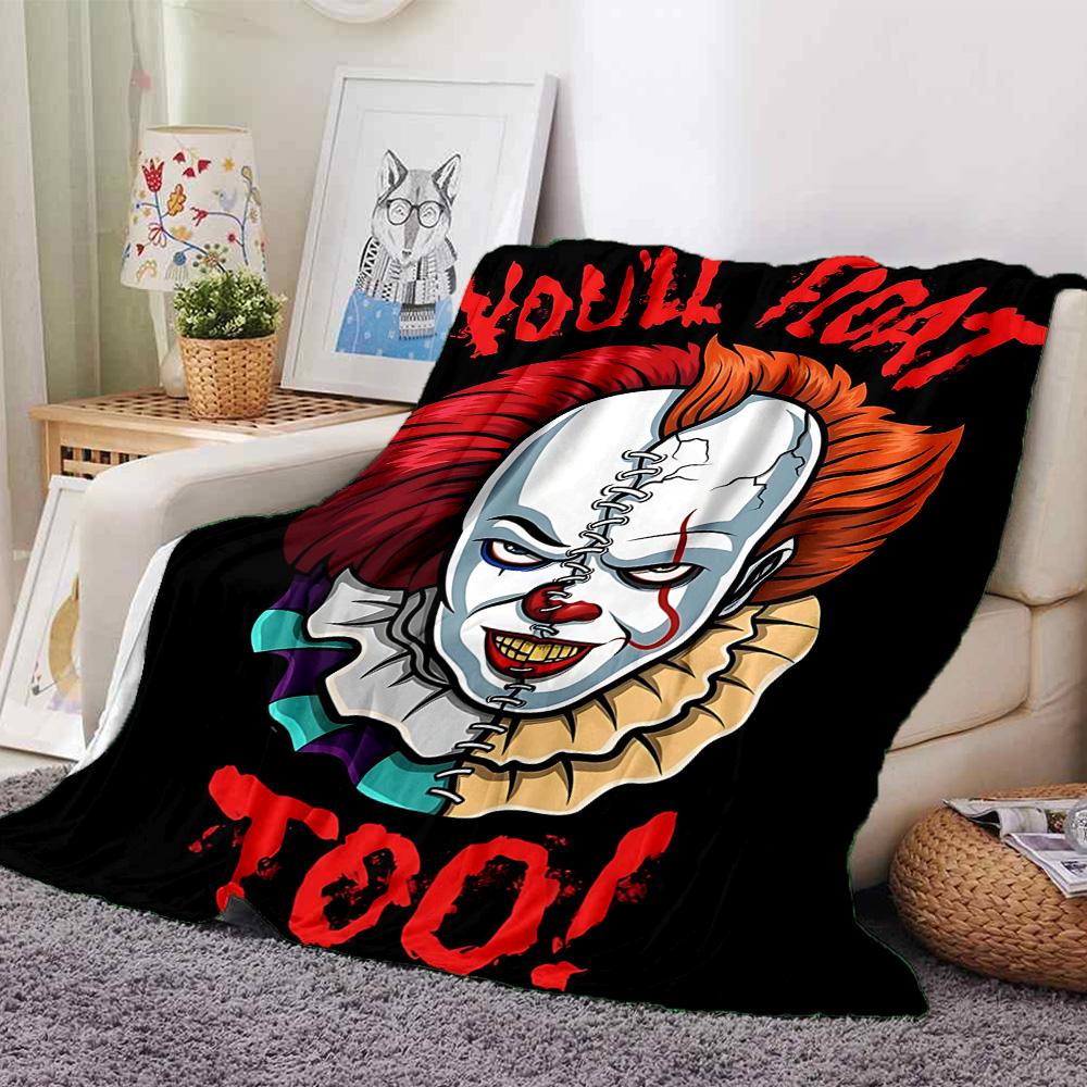 Clown Horror Poster Flannel Blanket Super Soft Warm Cozy Blanket For Sofa Bed Office Travel Allseason Home Decor Gift