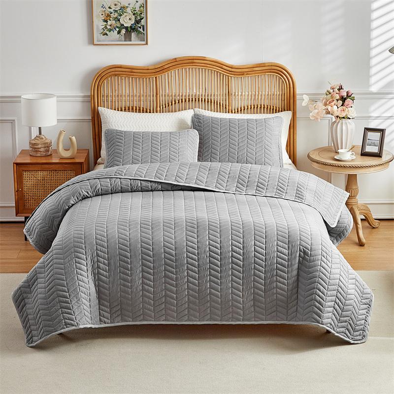 3pcs Set Quilted Bedspread, Solid Color Soft Breathable Bedsheet, 230*230cm+2pcs Pillowcase 51*66cm