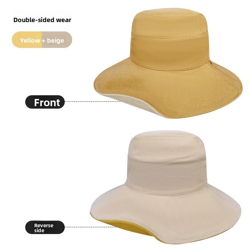 Brim Reversible Wide Sun Hat With Solid Color Design For Summer Casual Use