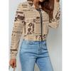 Womens Casual Zip-Up Jacket With 3D Letter Print Fashion Lightweight Outerwear Daily Wear