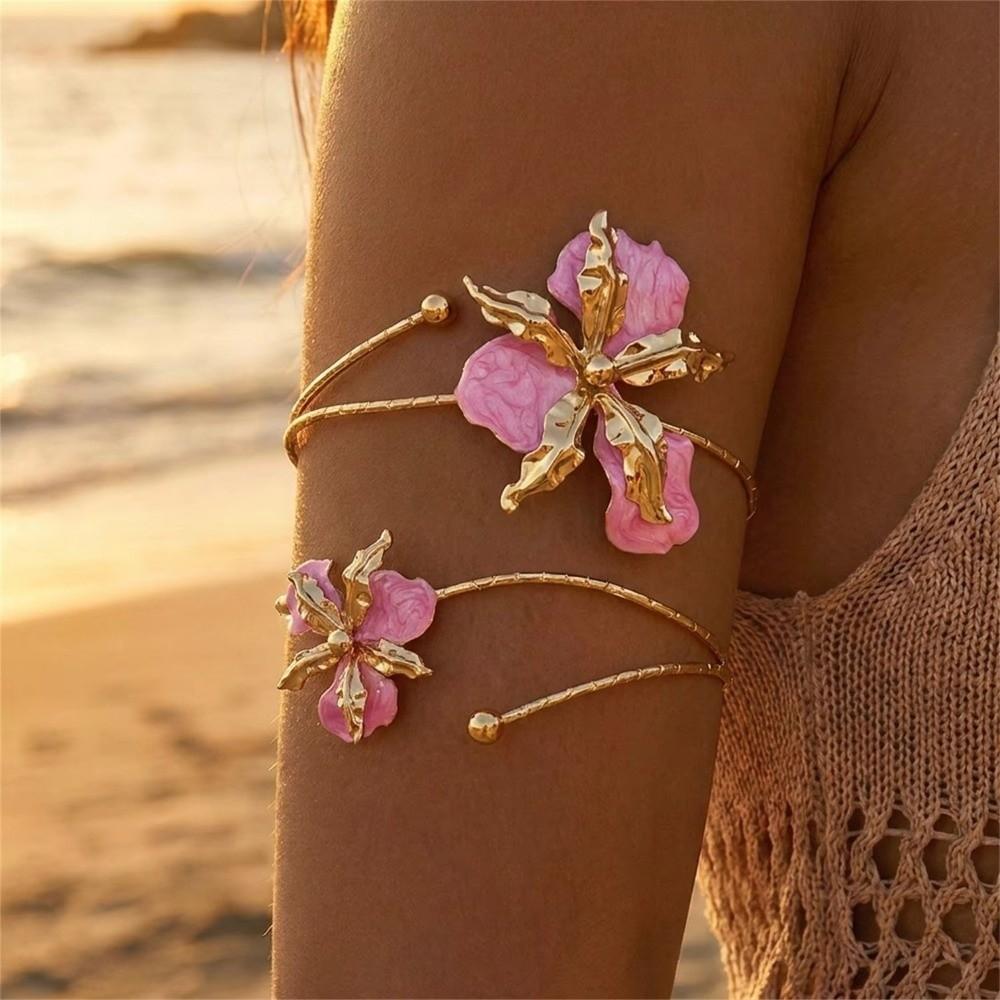 Boho Style Open Cuff Armlet Flower Craft Flower Arm Bracelet New Enamel Glaze Bracelet Women