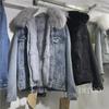 Women's 2025 Winter Denim & Velvet Jacket: Korean Style Loose Fit, Detachable Fur Collar, Thick Short Fur.