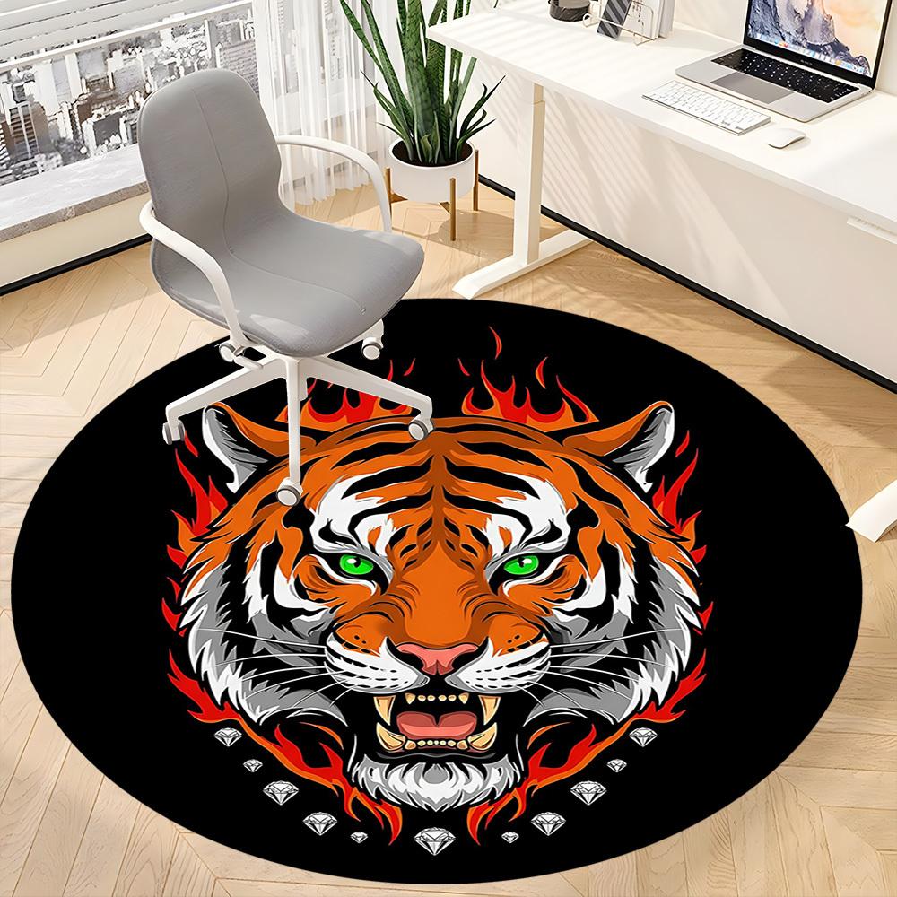 1pc Tiger Flames Office Round Area Rug, Under Office Chairs Bedroom Living Room Home Decor, Room Deco, Available in Various Sizes