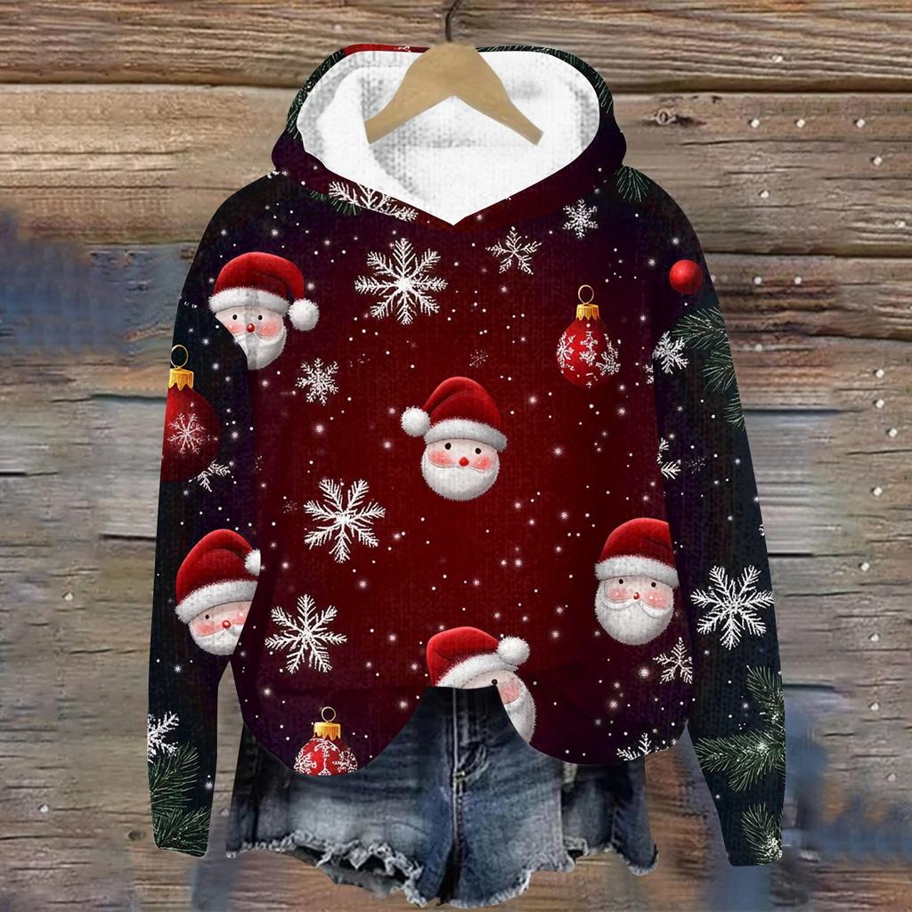 Женская мода повседневная вязанная кофта с длинным рукавом и рождественским принтом