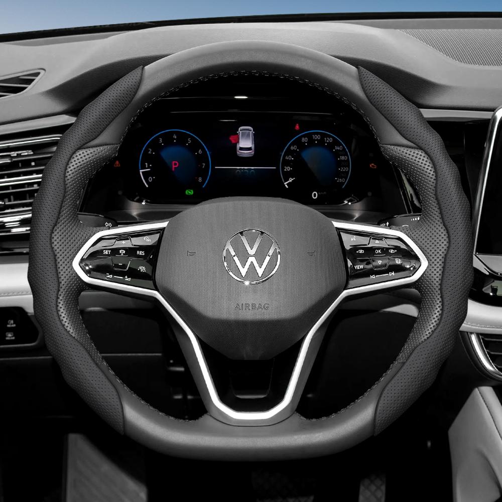 zkfan8 Suitable for Volkswagen Steering Wheel Cover, Wavy Sports Breathable Leather Segmented Anti-Slip Sweat-Absorbing