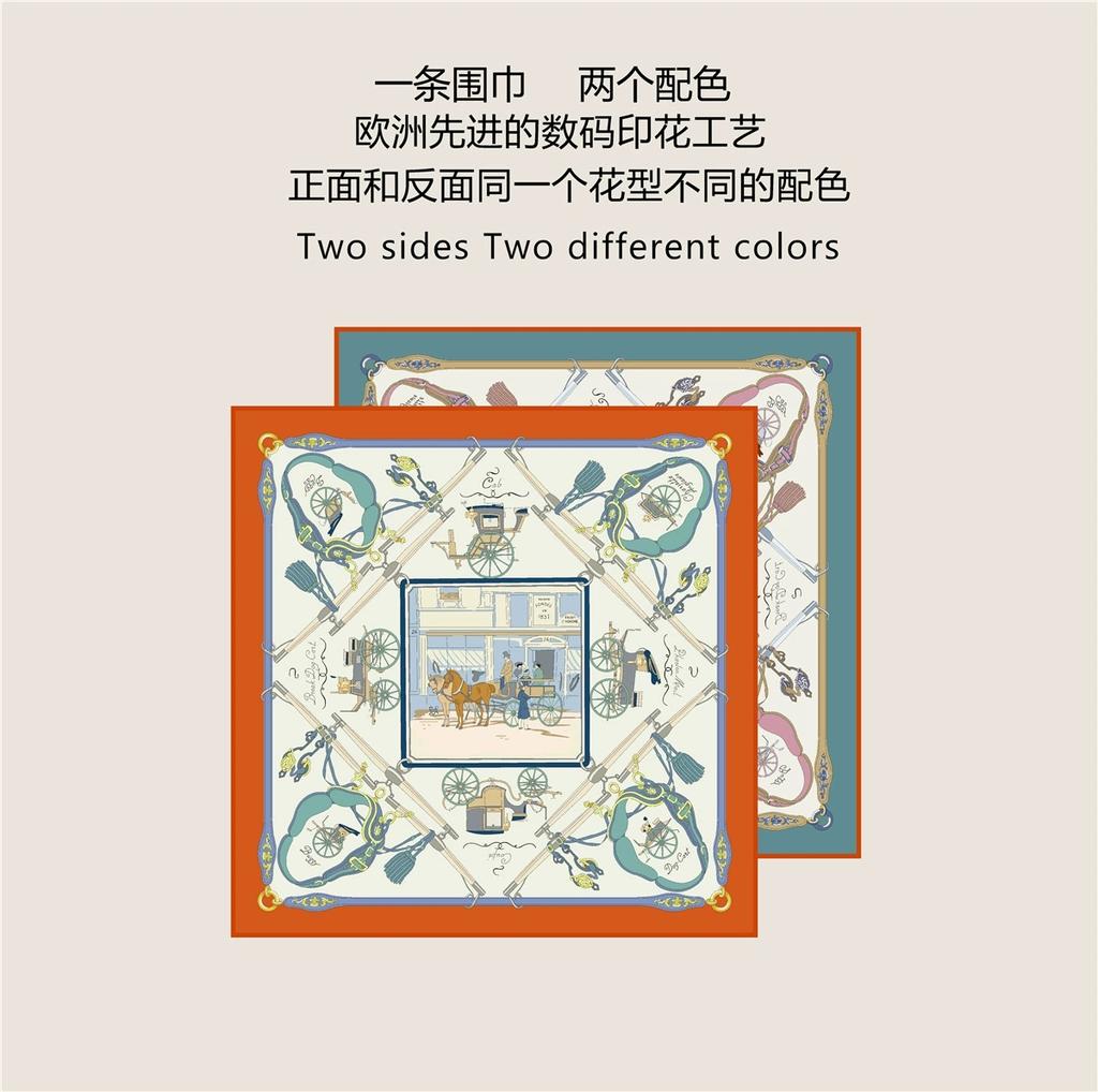 Spring 90cm Square Twill Scarf for Ladies Vacation Summer Double-sided Scarf Roll Edges Shawl Hijabs Luxury Foulard Neckerchief