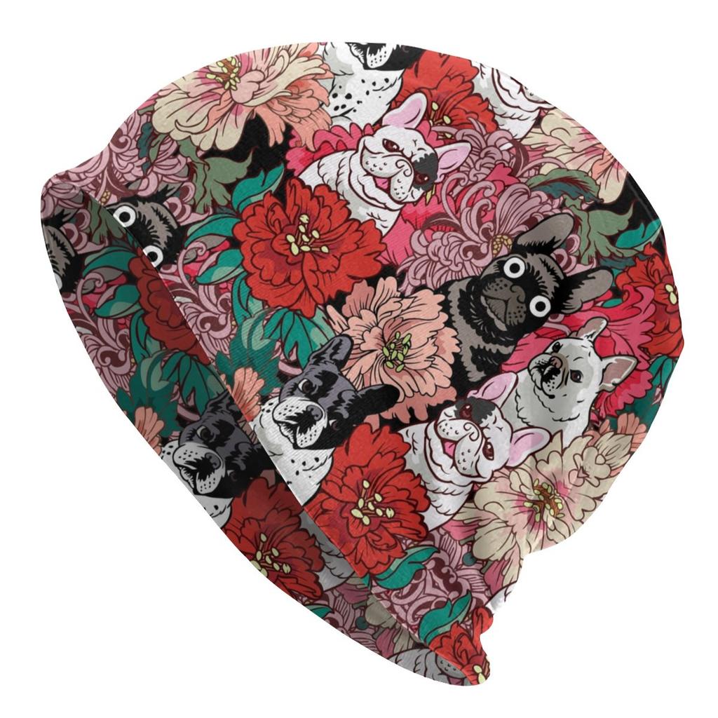 Funny Frenchies French Bulldog Hip Hop Skullies Beanies Women Unisex Winter Slouchy Beanie Hat Dog Animal Knit Bonnet Cap for Ski